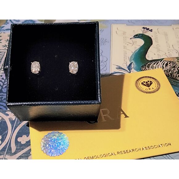 CERTIFIED 1 Ct. Brilliant Oval Cut Genuine Moissanite Stud Earrings~18K/925SS - Picture 1 of 1